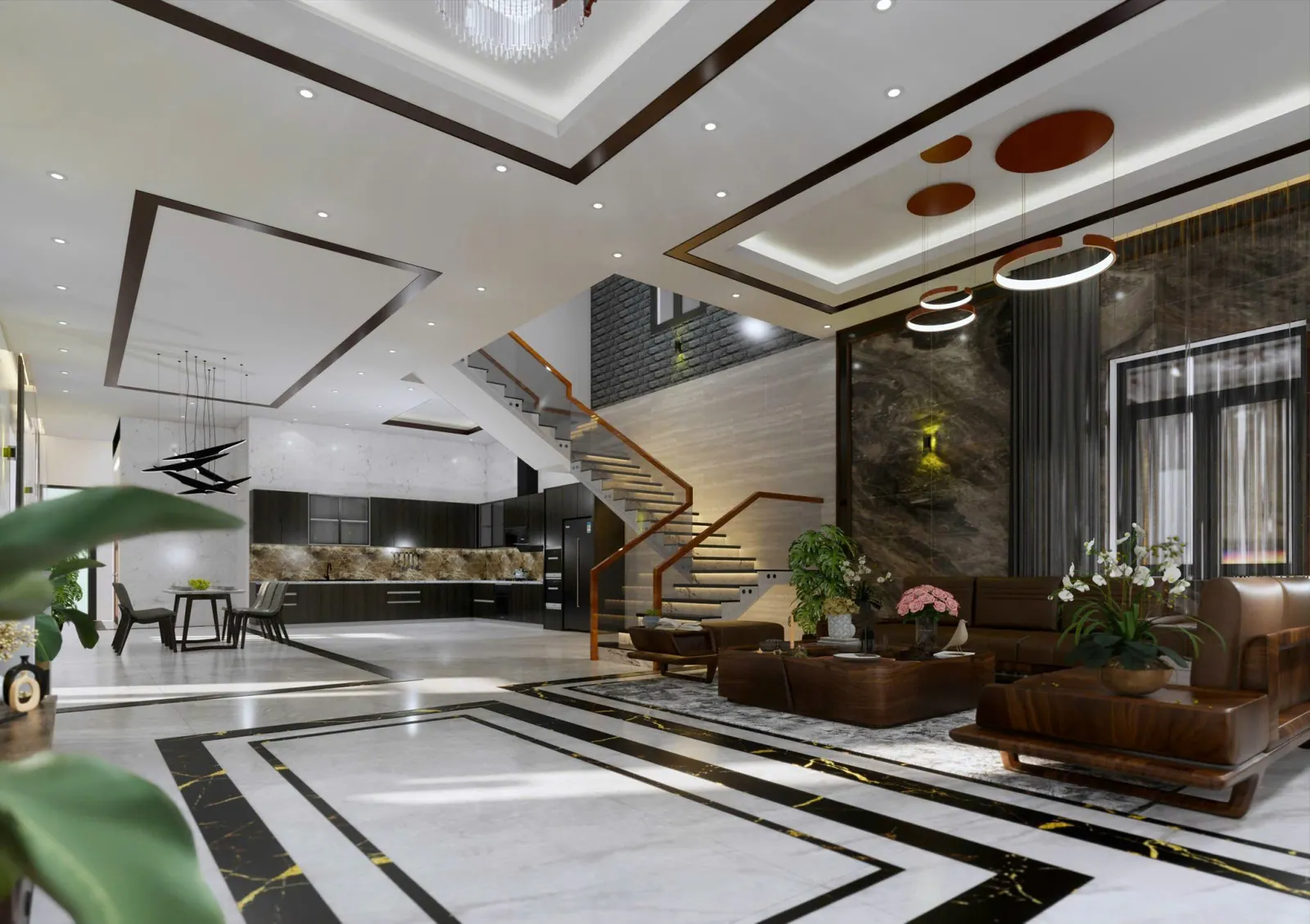 Double-height hall — villa staircase